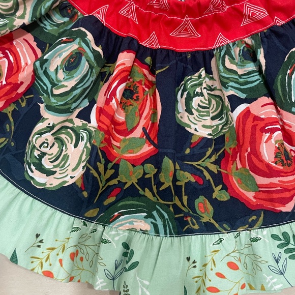 EUC Girls 3T Melon Monkey Skirt. Rose Pattern. Green and Red. Multi Fabric. - Picture 4 of 7